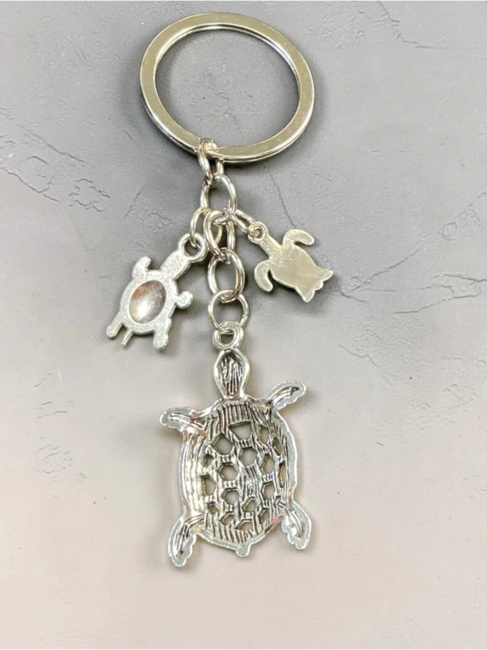 Sea Turtle Bag Charm Keychain Silver Ocean Beach Purse Charm